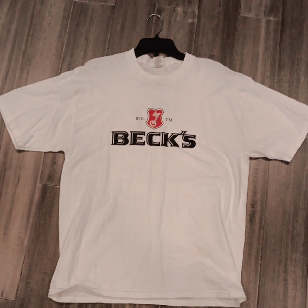 Jerzees White Graphic Tee with Black and Red Logo